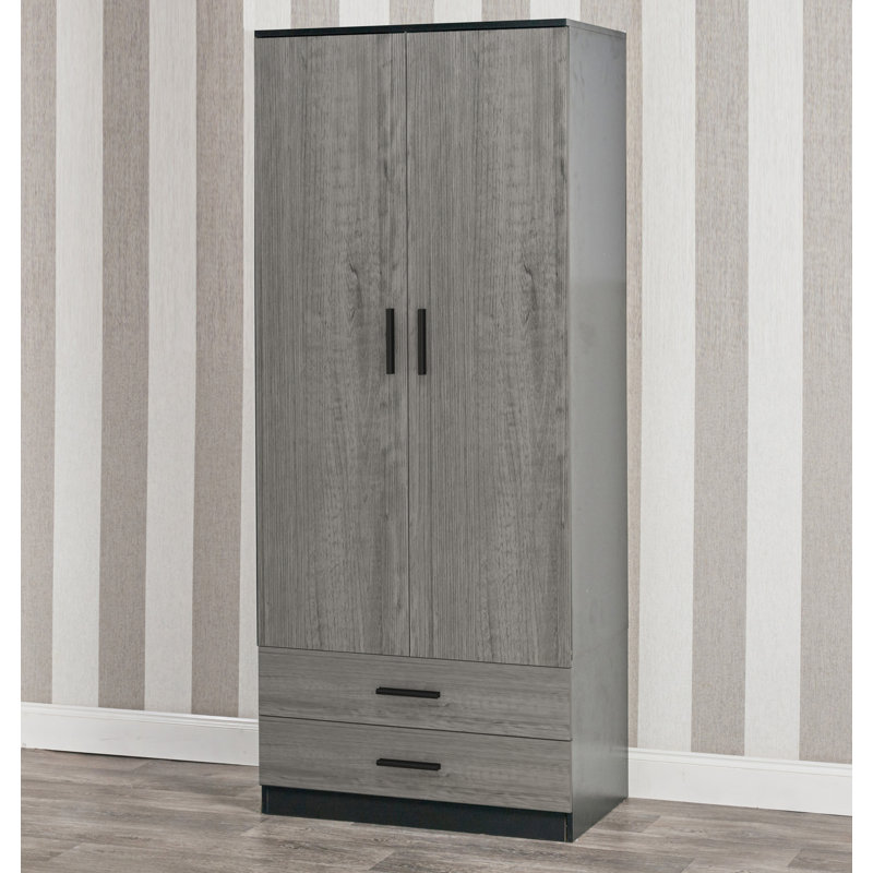 Gianpietro 2 Door Manufactured Wood Wardrobe, Black Carcass/Ash Grey Drawer