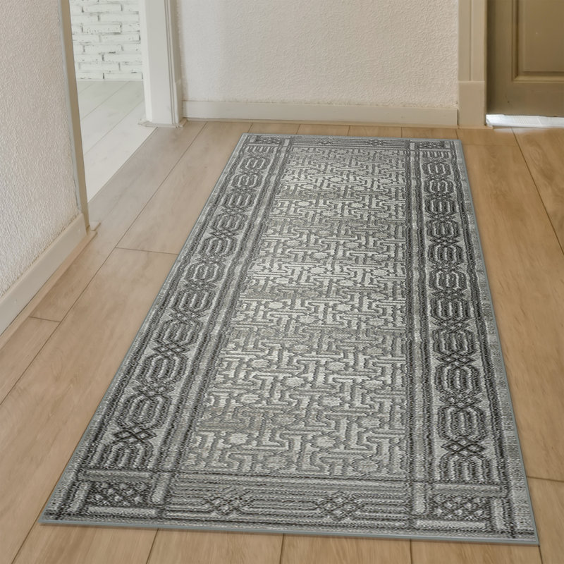 Davide Transitional Bordered Gray Area Rug, Runner 2'2" x 7'7"