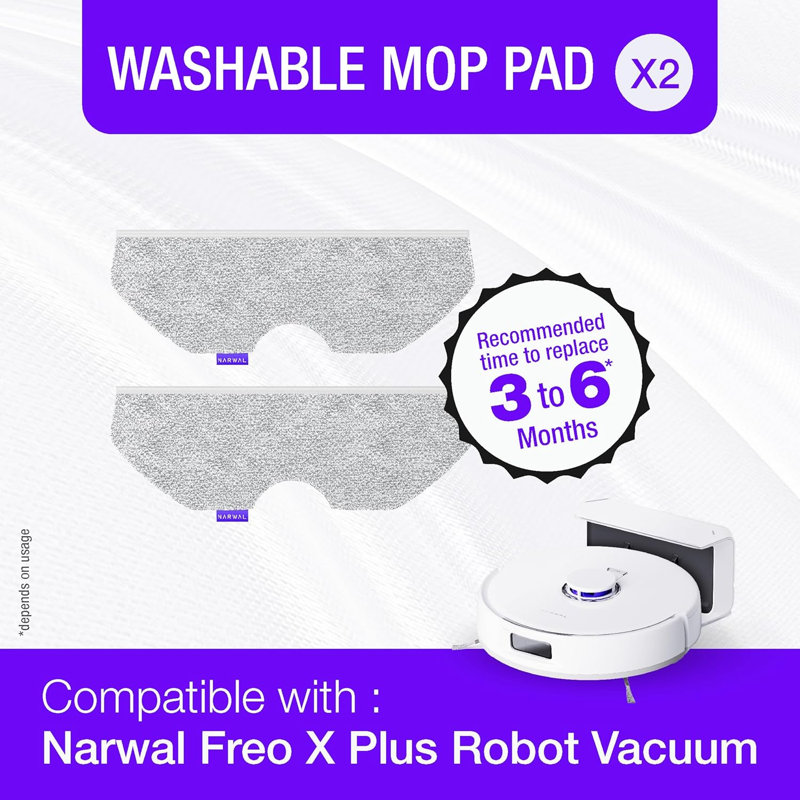 Narwal Mop Pad for Freo X Plus Robot Vacuum Cleaner - Replacement Washable Mop Pads for Hygienic Floor Cleaning - Durable Streak Free Absorbent Cloths
