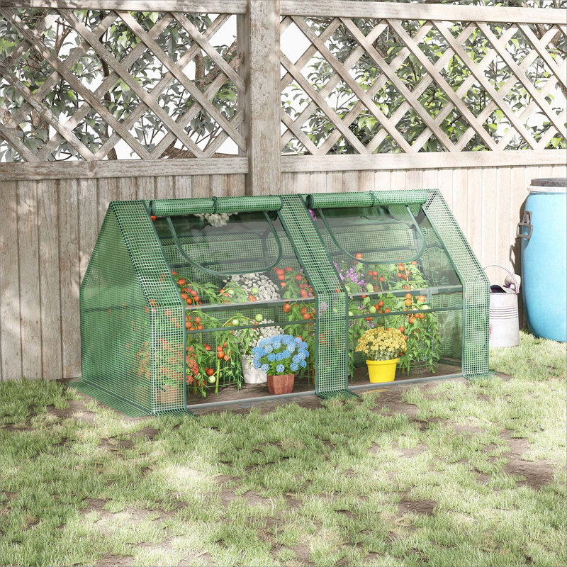 6' X 3' X 3' Portable Greenhouse, Garden Green House With 2 PE/Plastic Covers, Steel Frame And 2 Roll Up Windows, Green