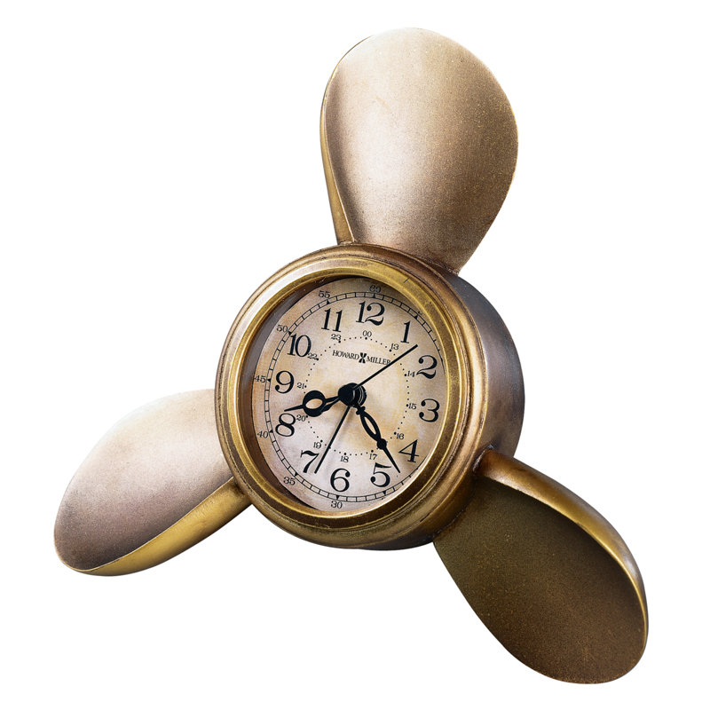 Nautical Analogue Metal Quartz Movement / Crystal Tabletop Clock with Alarm in Antique Brass