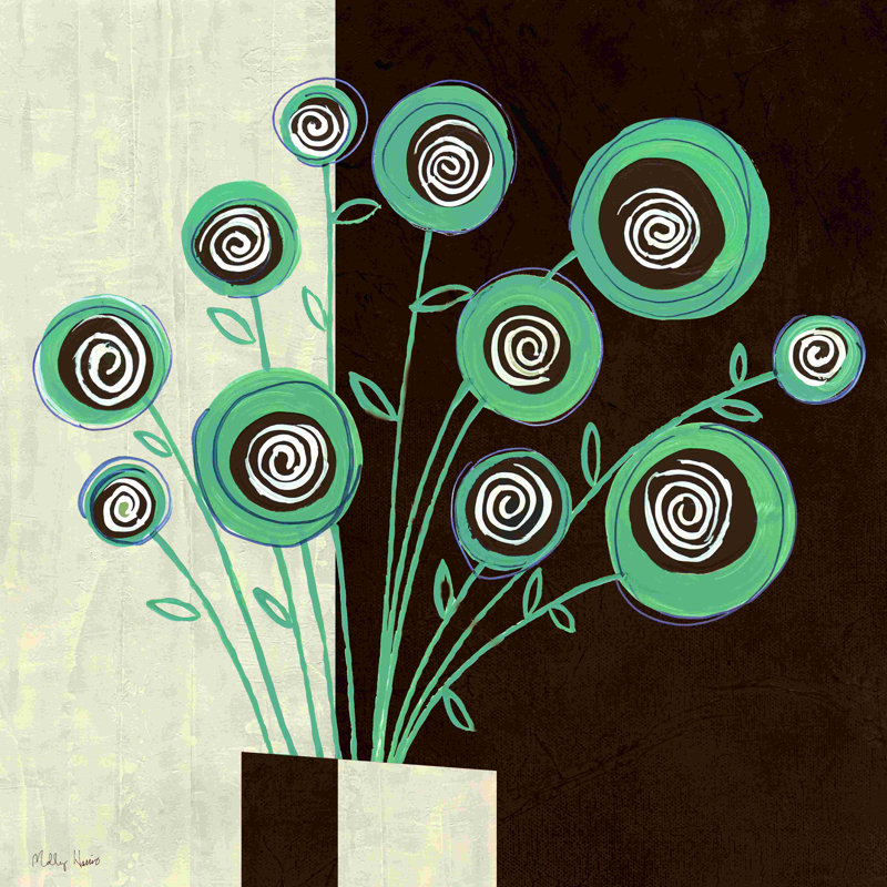 Graphic Circle Floral 1 - peinture sur toile tendue, H 20 po x l 20 po