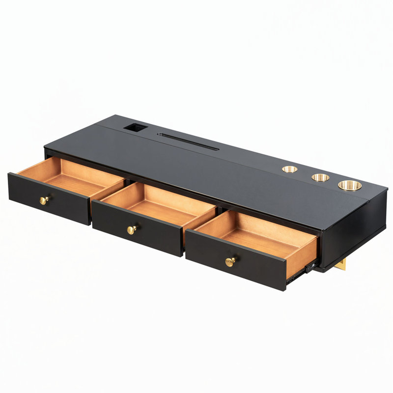 Tablette flottante de 47 po avec tiroir, coiffeuse murale polyvalente pour le maquillage, l'étude et la coiffure, noir et doré