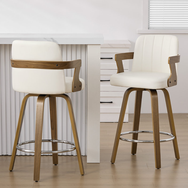  Tabouret de bar et de comptoir pivotant 26 po avec accoudoirs, Blanc, Tabouret de comptoir (siège d'une hauteur de 26 p
