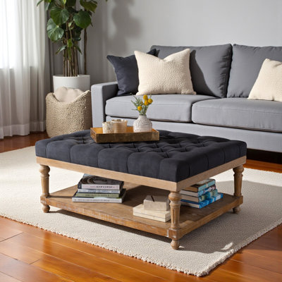 Bayport Dark Gray Fabric Upholstered Wood Cocktail Ottoman, 18.2" H X 41.97" W X 30.43" D