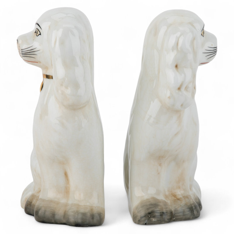 Staffordshire Style Dog Figurines – Antique Gold Chain Cream (Set of 2)