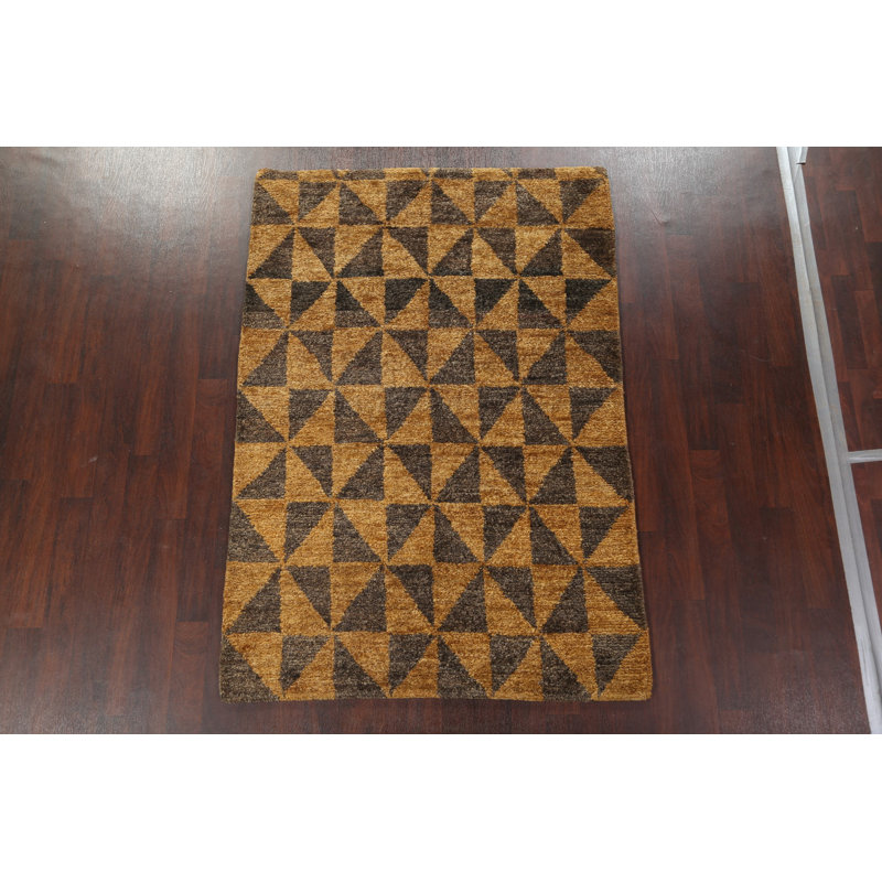 Tapis intérieur / extérieur à motif géométrique abstrait noué à la main 5 x 8 po
