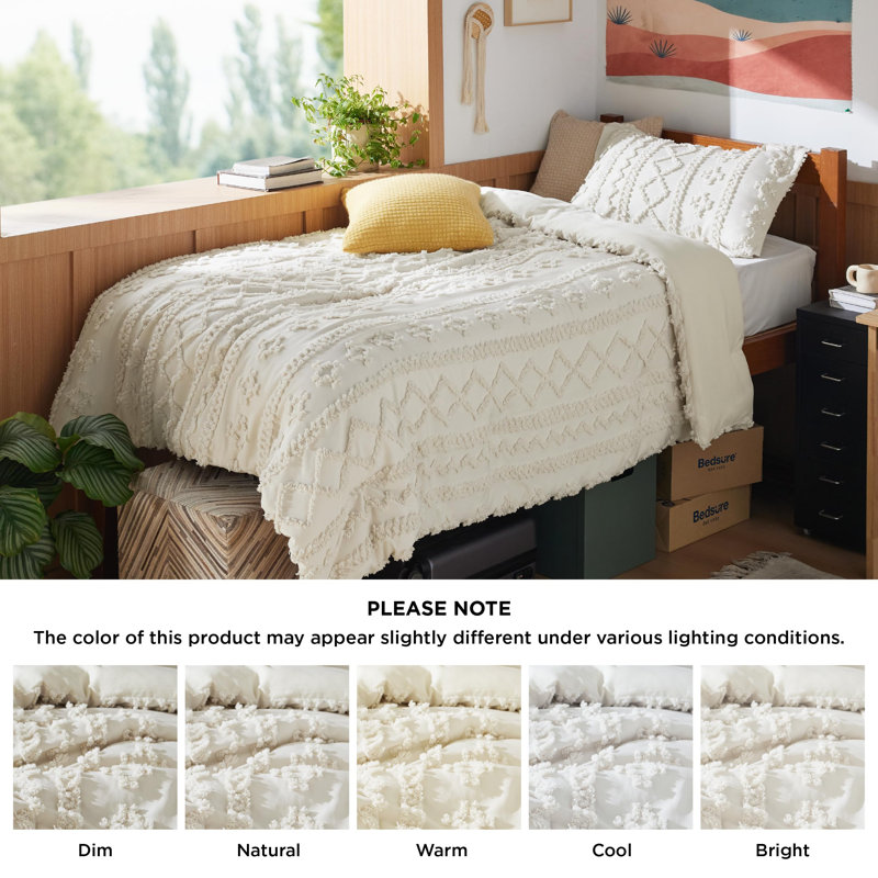 Bedsure Tufted Embroidery All-Season Microfiber Comforter Set, Beige, Twin Comforter + 1 Standard Sham