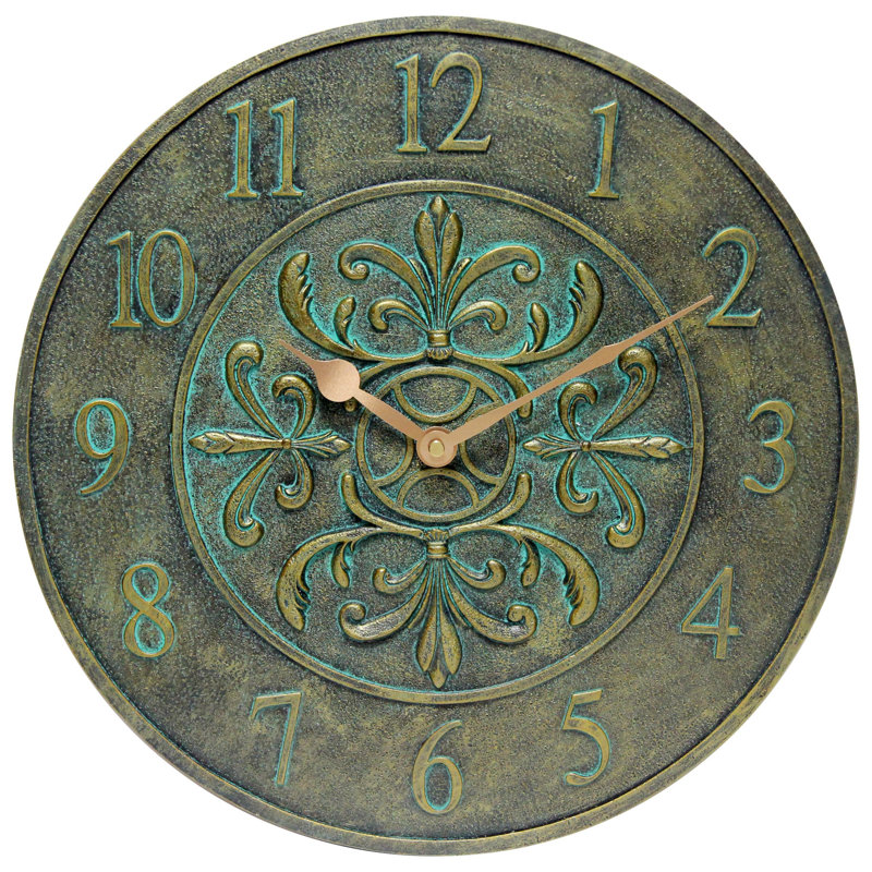 Peden Outdoor Round Poly Resin Wall Clock 15", Aged Bronze