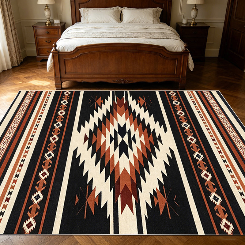 1PC Aztec Southwestern geometric striped area rugs for Living Room, Soft and Comfortable, easy-to-maintain, machine washable Indoor floor mat, Under Table Farmhouse suitable for dining room, bedroom, entryway, kitchen, home office, backyard.