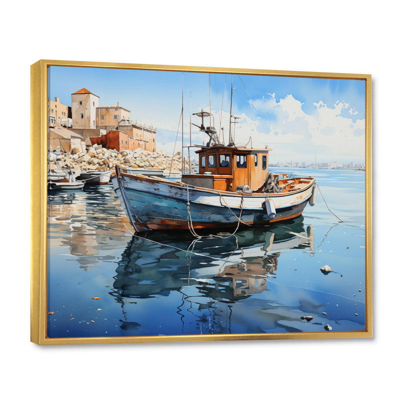 Port Harbor Reflections VI, H 30 po x l 40 po x P 1,5 po, Cadre flottant doré