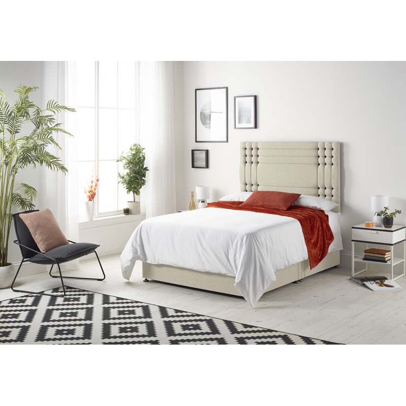 Dennishia Tweed Fabric Divan Bed with Mattress No Headboard, Single (3'), 2 Drawers, Natural