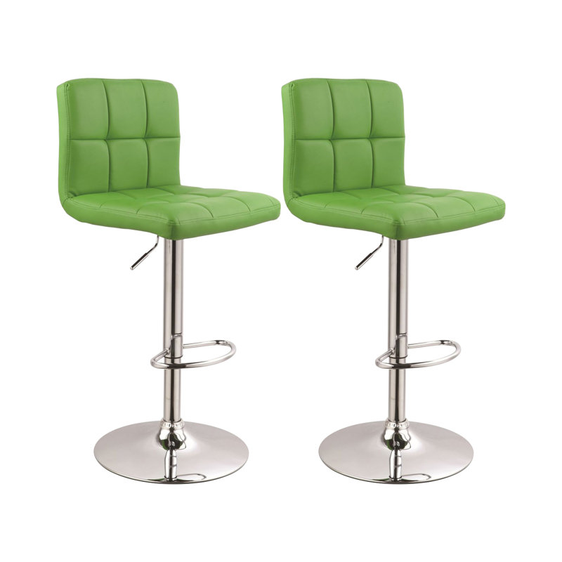 Kristopher Swivel Upholstered Faux Leather Adjustable Height Bar Stool with Iron Frame, Green