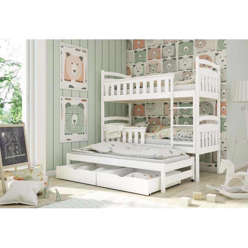 Willems Single (3') Bunk Bed and Mattress with Trundle, White