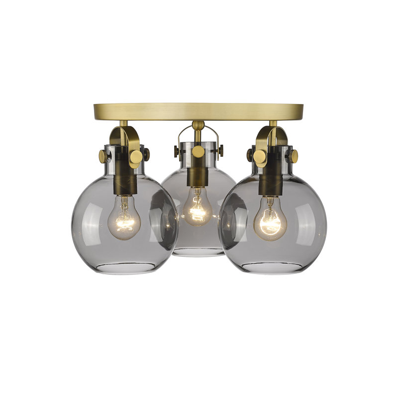 Slocomb Glass Semi Flush Mount, Brushed Brass, Plated Smoke