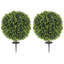 Ensemble de 2 buissons sphériques artificiels en forme de buis artificiel de 1,3 pi (15,8 po) avec piquet de sol intégré, verdure artificielle intérieure et extérieure résistante aux rayons UV, plantes artificielles pour le jardin, le porche et le b