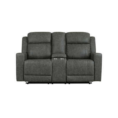 Causeuse inclinable double avec console, microfibre polie anthracite