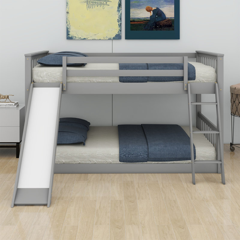 Lit superposé avec glissière convertible et échelle, Gris