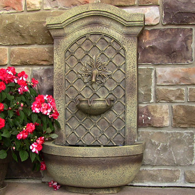Leyland Rosette Leaf Polystone Outdoor Wall Fountain - Florentine Stone