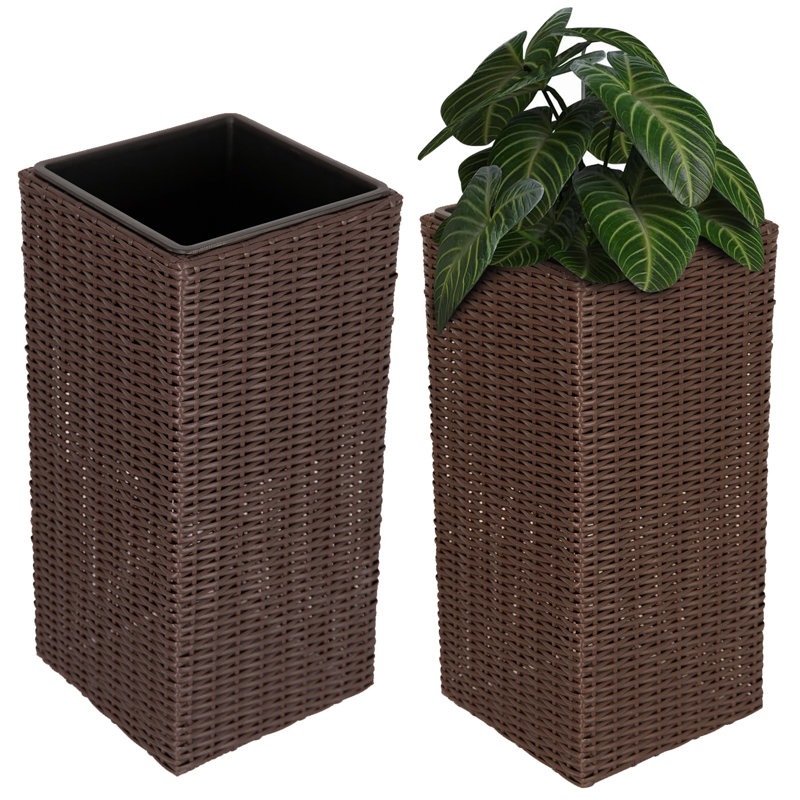 Sierra Square Wicker Planter 2-Piece Set In Brown, Brown