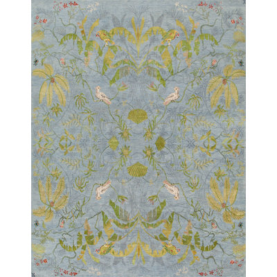 Paradiso Hand Knotted Wool Floral Area Rug in Blue/Gold/Caramel