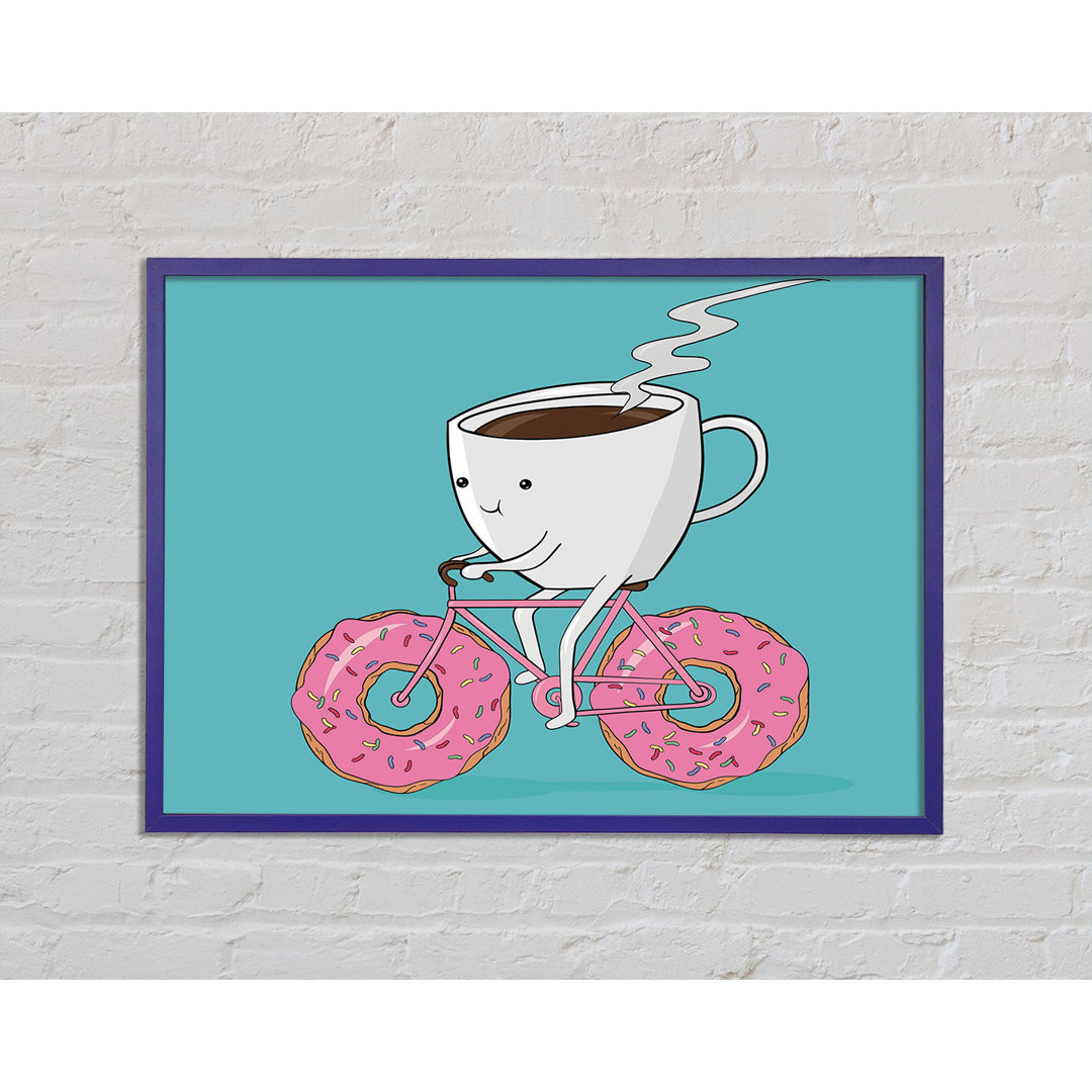 Gerahmtes Poster Kaffee Reiten ein Donut Fahrrad