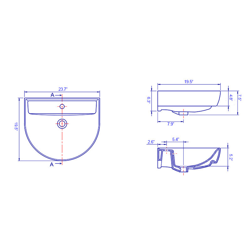 CeraStyle By Nameeks Bella 19.5'' White Ceramic U-Shaped Bathroom Sink with Overflow, Single Hole