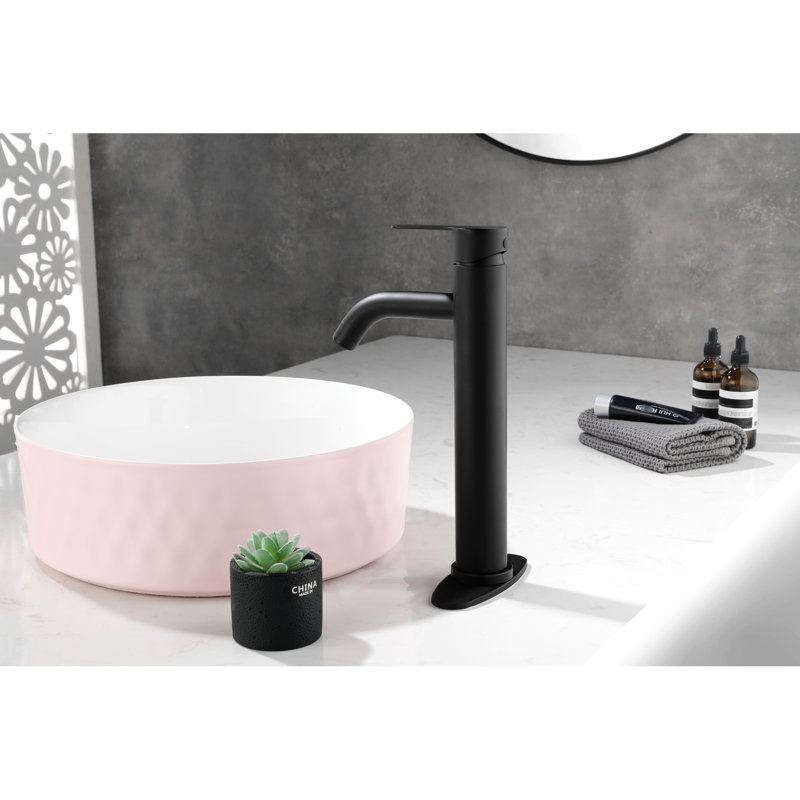 Robinet de lavabo de salle de bain en acier inoxydable à fixation sur comptoir noir mat - Trou à poignée simple, Noir mat