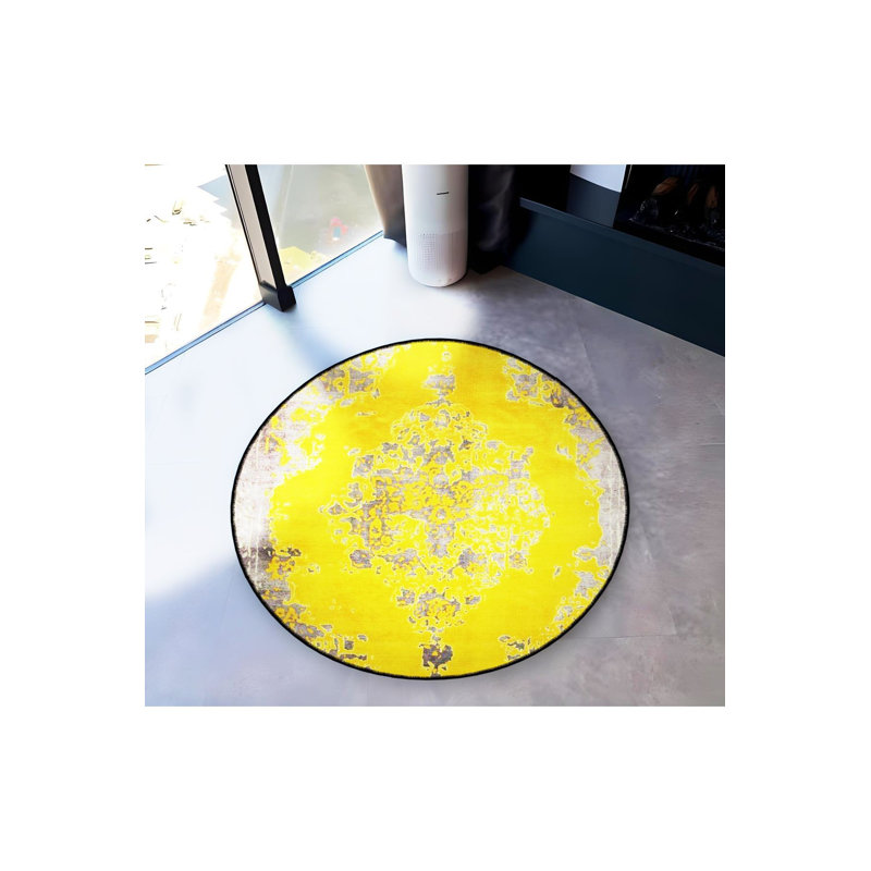 Tapis jaune lavable à motif rond jaune