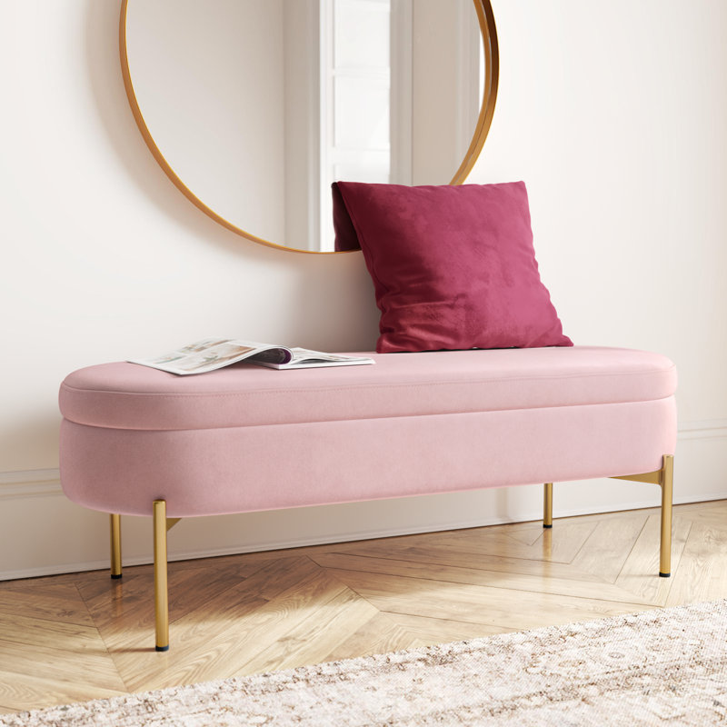 Banc de rangement rembourré Averie, Or, Rosé