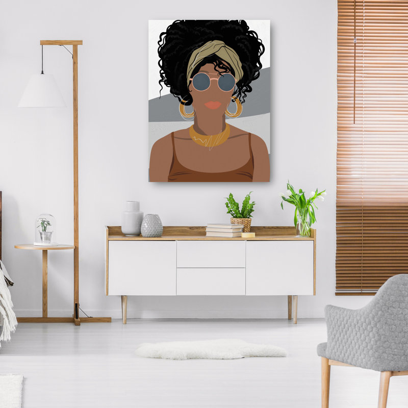 Stylish Portrait Canvas Art Print in Brown and Gold, 24" x 18"