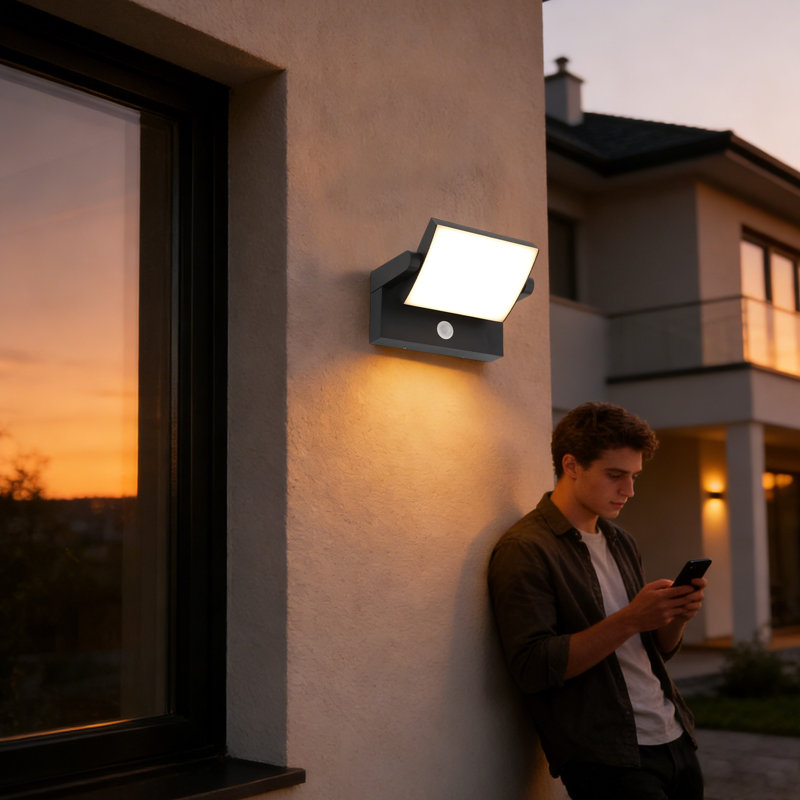 Lampe murale noire à détecteur de mouvement à DEL réglable à 340 ° IP54 pour l'intérieur et l'extérieur d'une entrée de patio