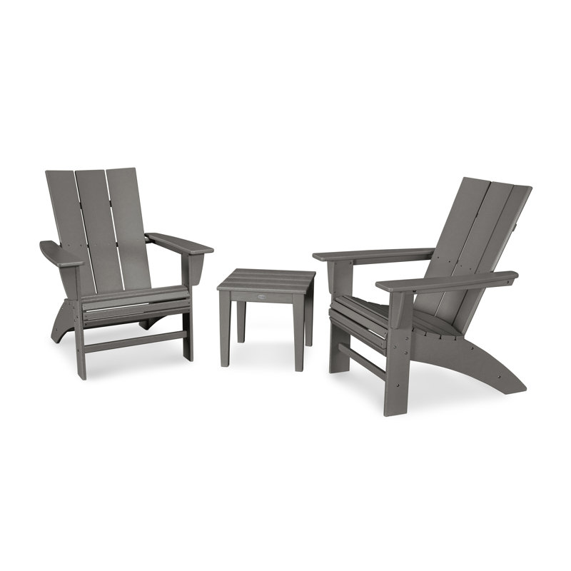 POLYWOOD Modern 3-Piece Curveback  Adirondack Set, Slate Gray