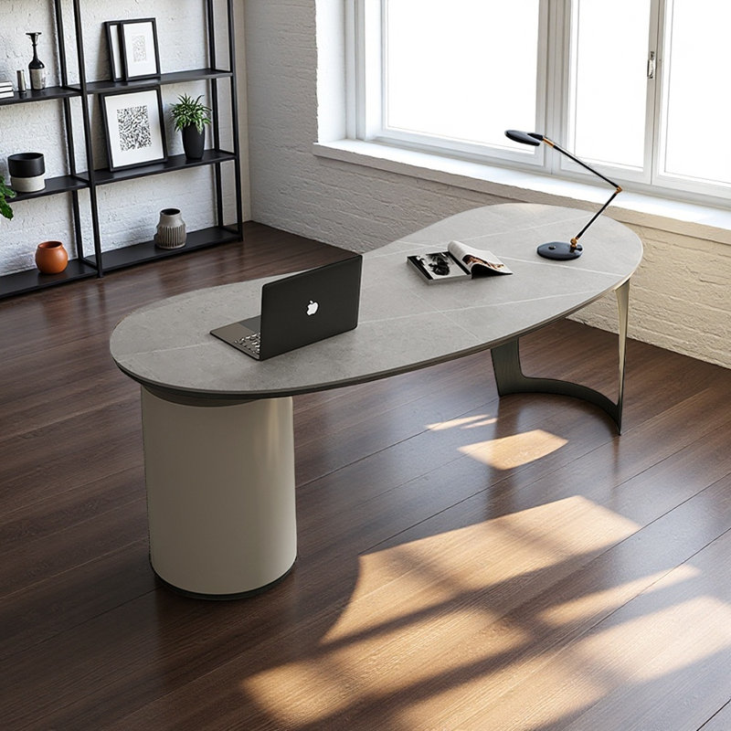 Bureau en pierre frittée de style italien de luxe léger, Gris, H 28,74 po x l 55,12 po x P 27,56 po