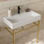 Lavabo de console de salle de bain 31,5 "avec trop-plein, console en céramique cuve blanche avec pieds dorés-117866875