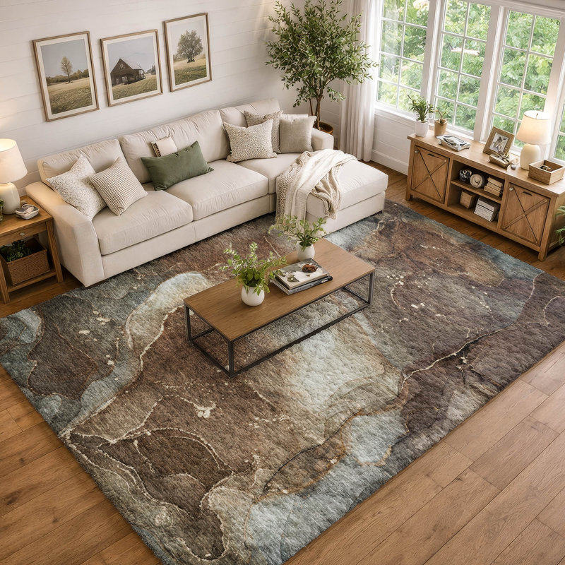 Premium Machine Washable Dream Shag ADS522 Watercolors Rug, 9' x 12', Brown