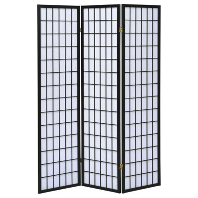 Paravent en bois d'hévéa et en papier blanc léger à 3 panneaux noirs pour la division de pièce, d'une hauteur de 70,72 pouces, qui ajoute un pliage doux et diffus en noir, fabriqué à partir de 52 de large, offre un espace fonctionnel et élégant