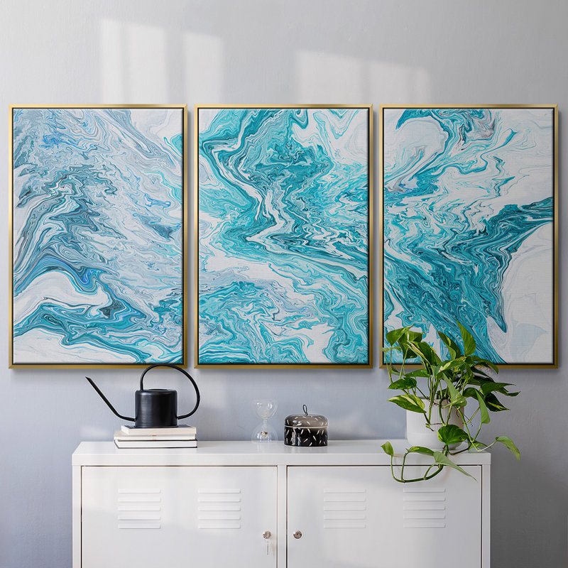 Tide Pool - Toile encadrée multi-pièces, H 40 po x l 78 po, Encadrement doré