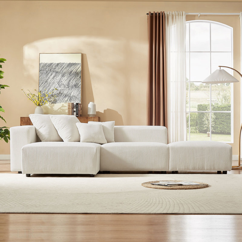 Canapé et chaise rembourrée Dubava, Tissu beige, H 25,59 po x l 155,11 po x P 59,05 po