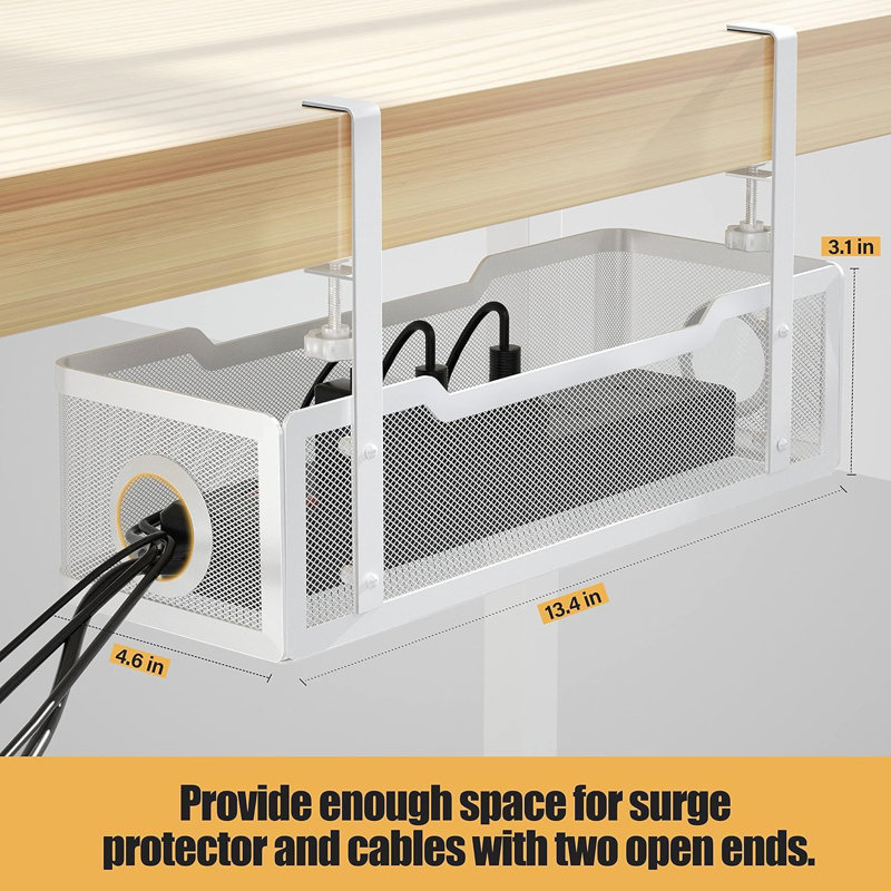 2 Pack Under Desk Cable Management Box White,Wire Organizers No Drill, Cord Organization Tray With Clamp For Offic, White