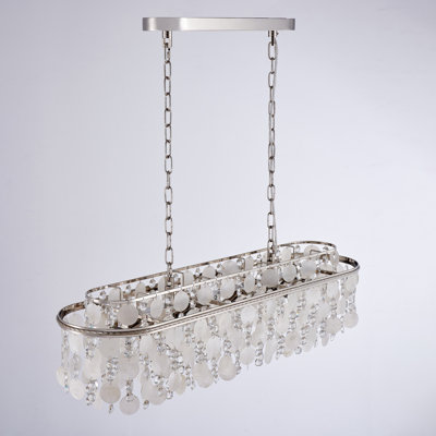 Lustre linéaire - Nickel poli - Cristal clair et coquillage capiz