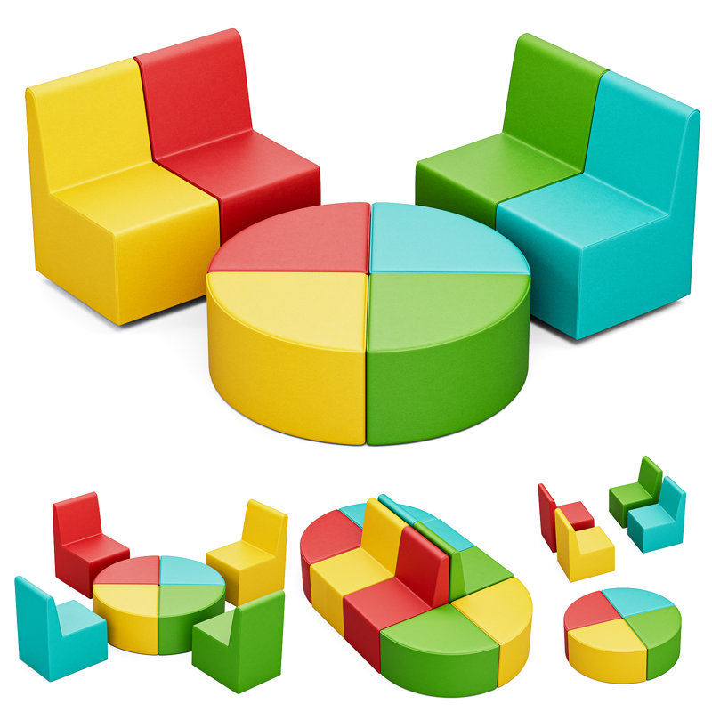 8 Piece Kids Sofa Set, Yellow/Red/Blue/Green