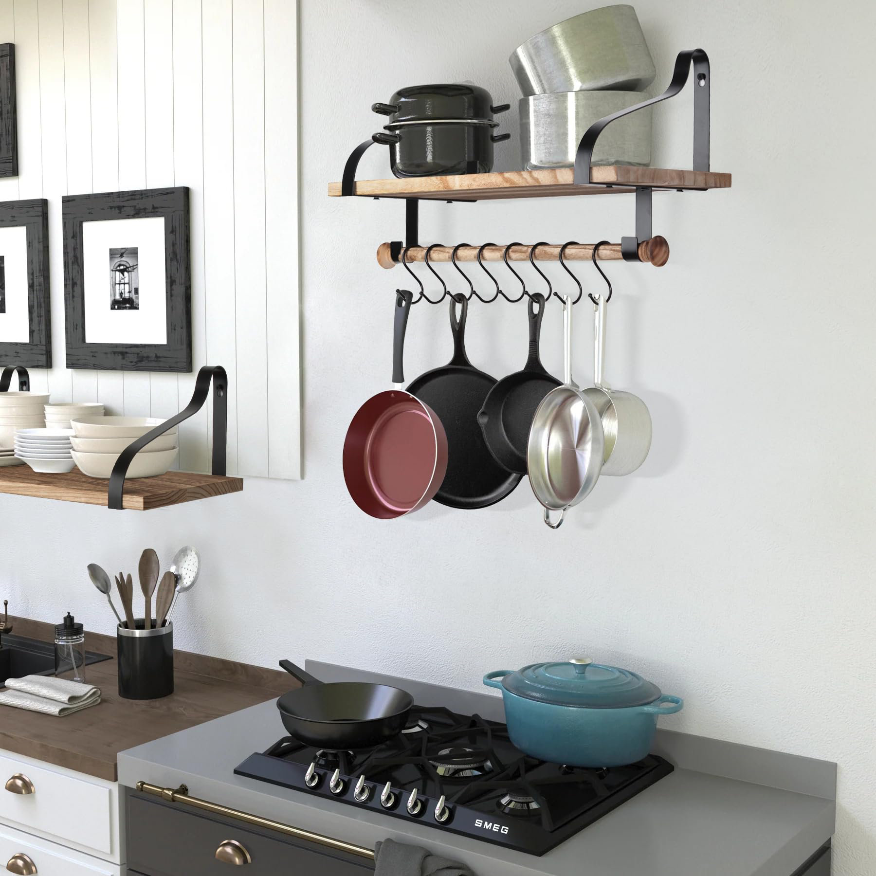 17 Stories Metal Rectangle Wall Mounted Pot Rack | Wayfair