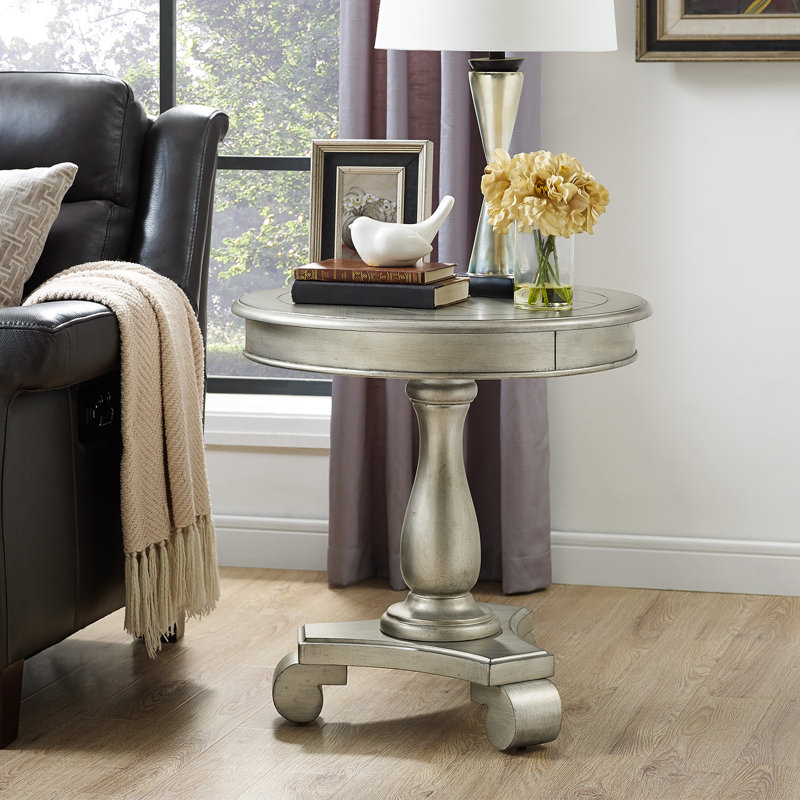 Round Wood Pedestal Side Table, Champagne