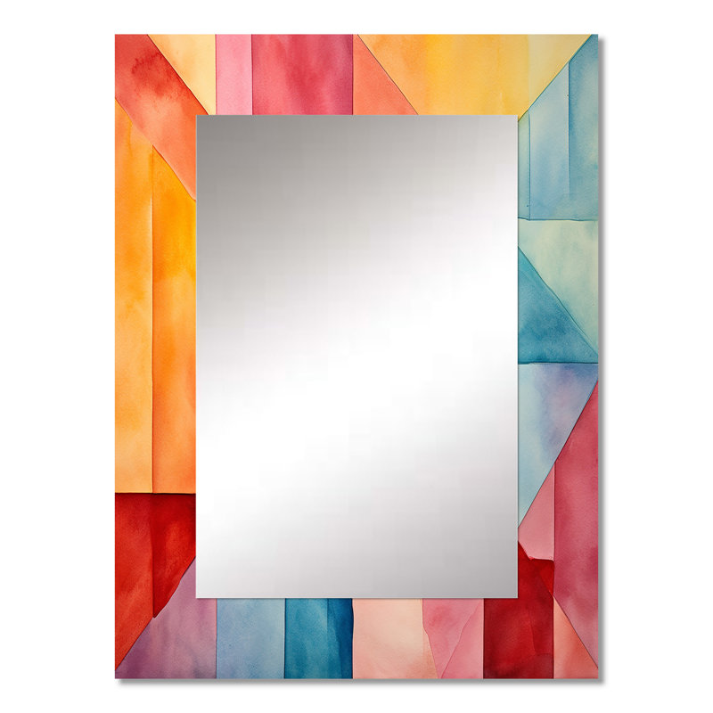 Pastel Colours Contrasting Geometric Composition II - Modern Wall Mirror, 32 po x 24 po