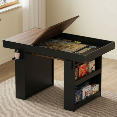Table de jeu multifonctionnelle 2-en-1 avec plateau amovible, porte-gobelets et rangement