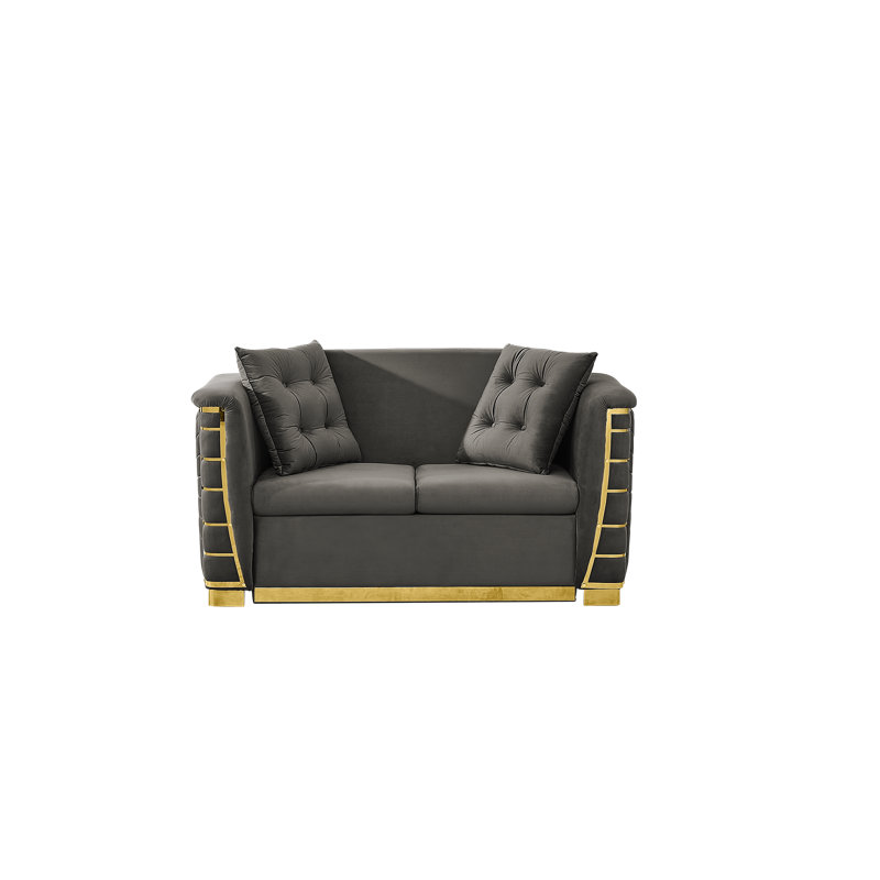Bellagio 60.6" 2-Seater Convertible Velvet Sleeper Sofa Bed with Pillows for Small Spaces, Gray