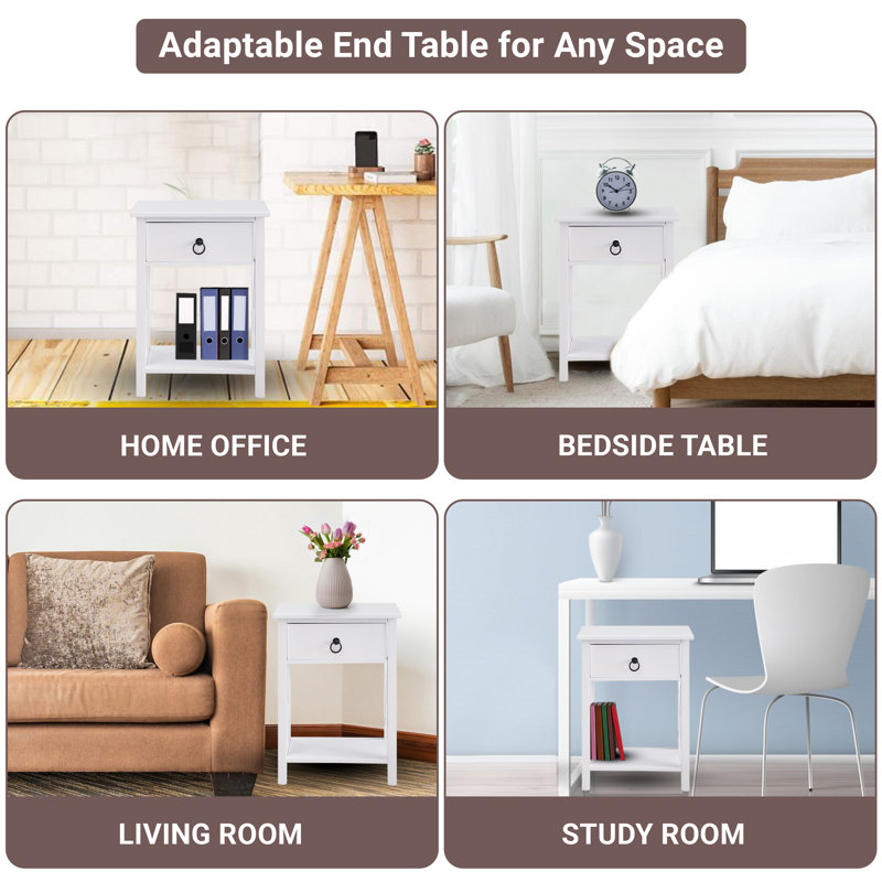 Mutchler Small End Table with Storage Shelf and Drawer, Solid Wood End Table for Bedrooms, Living Room End Table, End Table with Storage, Side Table with Drawers