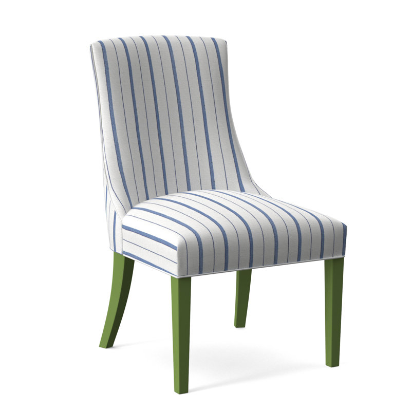 Tuxedo Slipper Dining Chair, Frost White Finish, Cobalt Blue Stripe; 0204-64