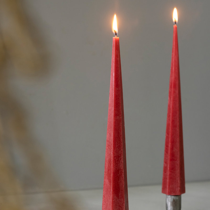 Ensemble de 2 chandelles coniques non parfumées, Rouge